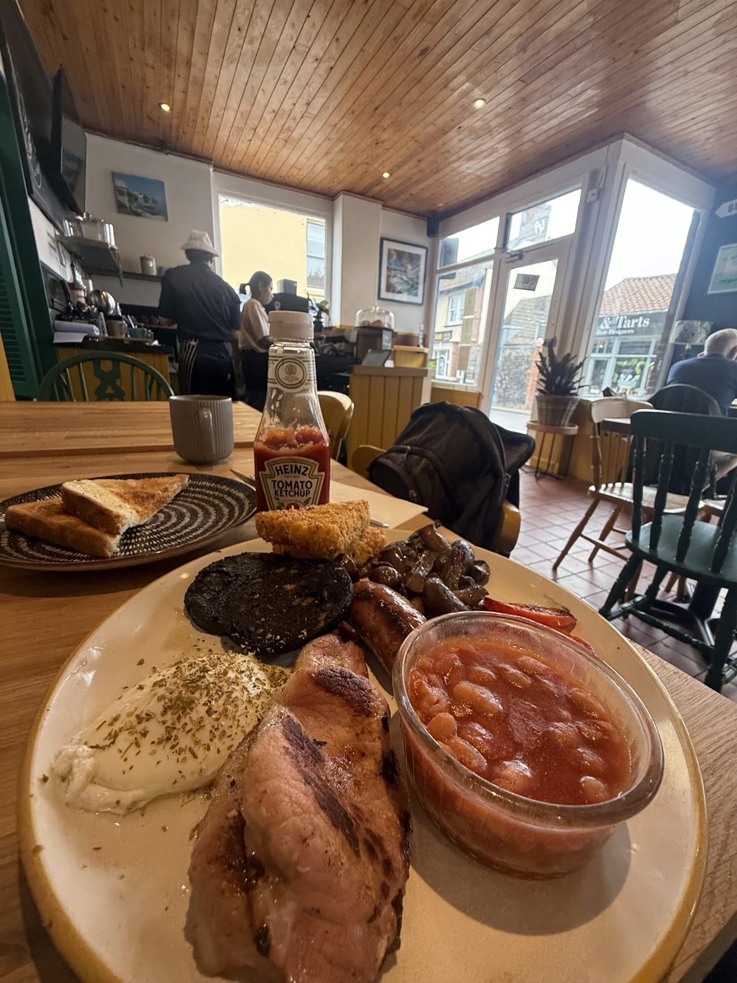 Full English breakfast served inside Beaches Café